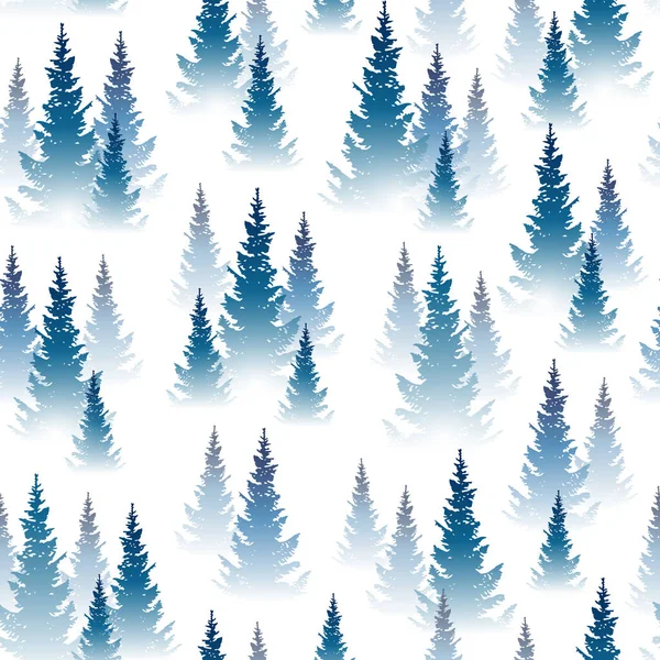 霧の針葉樹林とシームレスなパターン あなたのデザインのための野生の風景の背景 — ストックベクタ