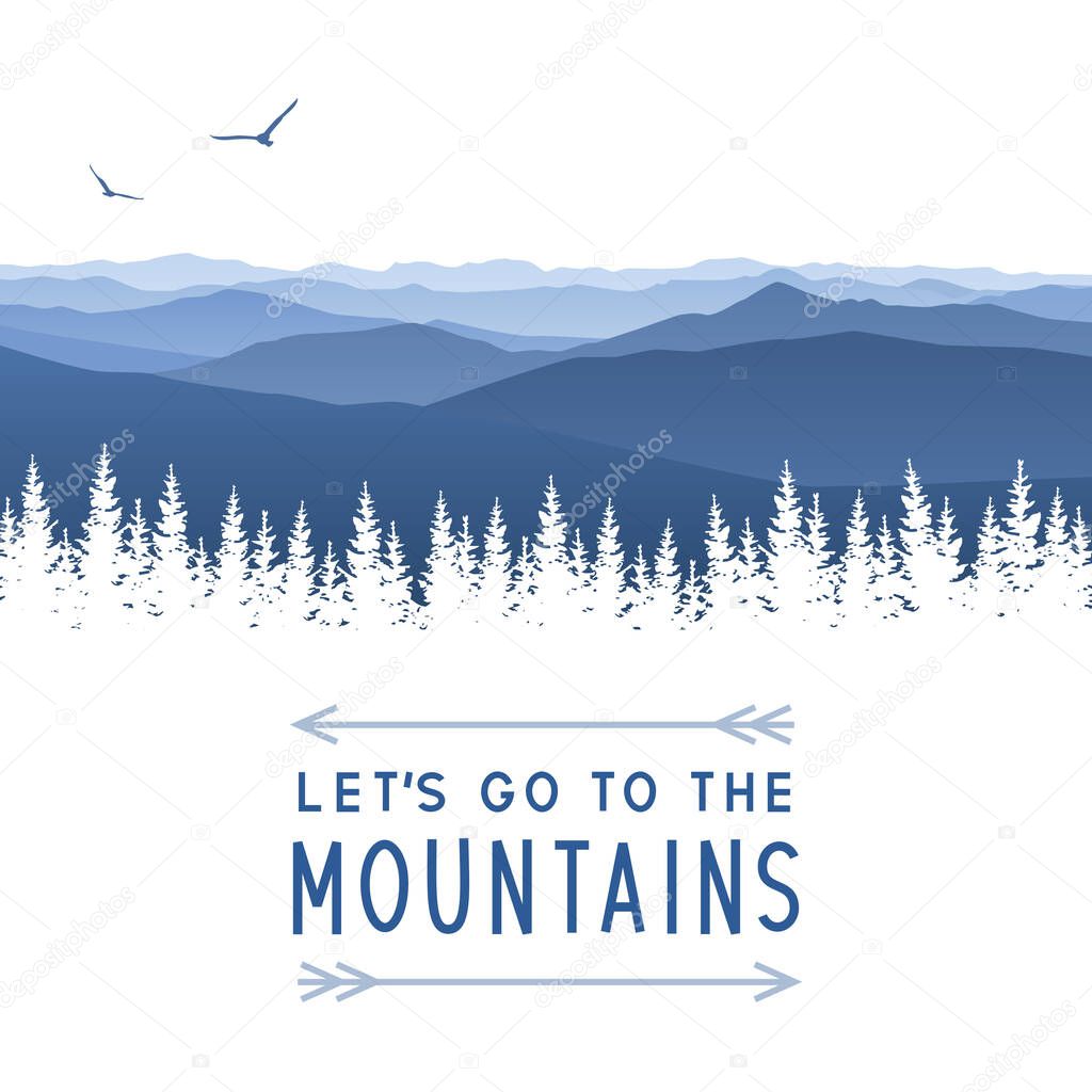 Mountain scene with coniferous forest - landscape for poster and banner design