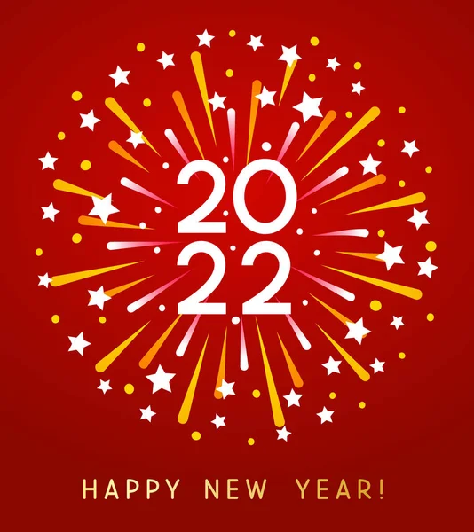 Anul Nou 2022 Felicitări Design Carte Artificii Culoare Fundal Roșu — Vector de stoc