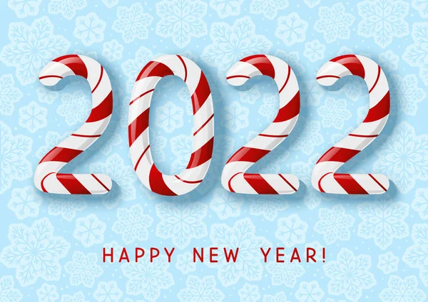 New Year Concept 2022 Candy Numbers Blue Snowflakes Background Winter — Stock Vector