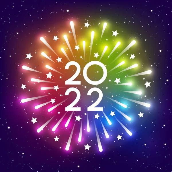 Glänzende Feuerwerk Auf Regenbogen Sternenhimmel Hintergrund Für 2022 New Year — Stockvektor