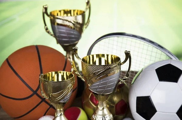 Cups Winners Award Sport Equipment Balls — Stock Photo, Image