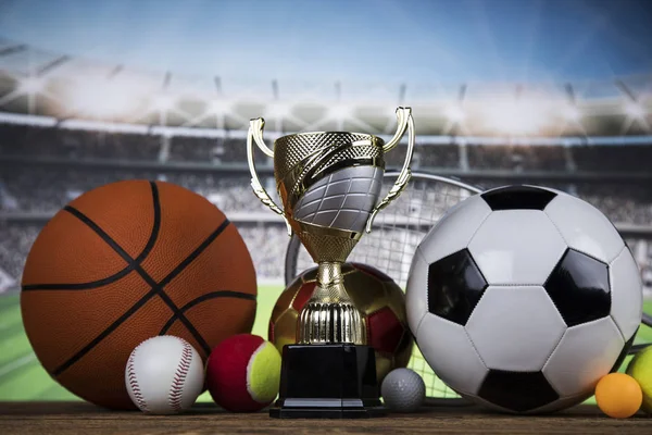 Premios Copas Ganadores Equipamiento Deportivo Pelotas — Foto de Stock