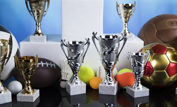 Cups Winners Award White Podium Sport Background — Stock Photo, Image