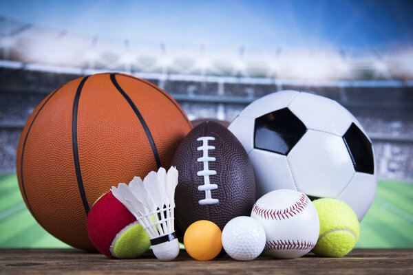 Balls and different sport equipment