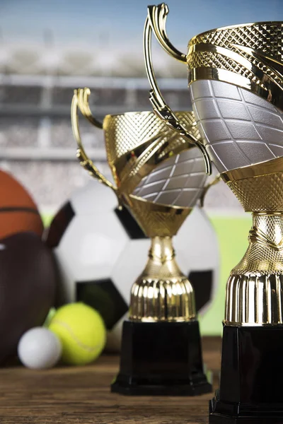 Cups Winners Award Sport Equipment Balls — Stock Photo, Image