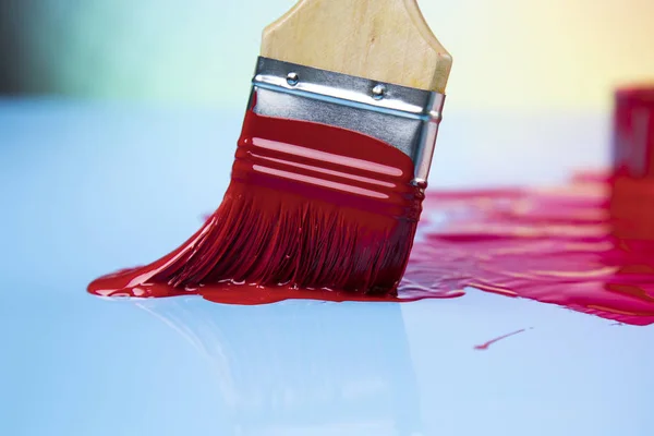 Colorful Paint Cans Paintbrush — Stock Photo, Image