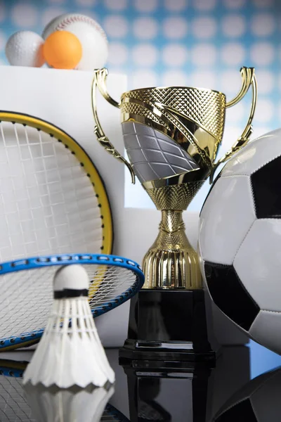 Copas Premios Ganadores Podio Blanco Fondo Deportivo —  Fotos de Stock