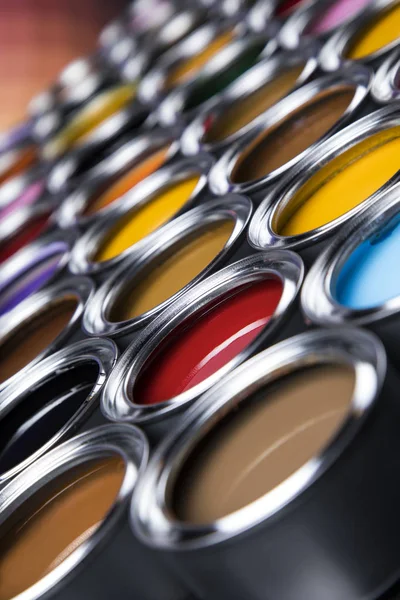 Gruppo Concetto Creatività Lattine Metallo Stagno Con Vernice Colori — Foto Stock