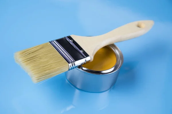 Colorful Paint Cans Paintbrush — Stock Photo, Image