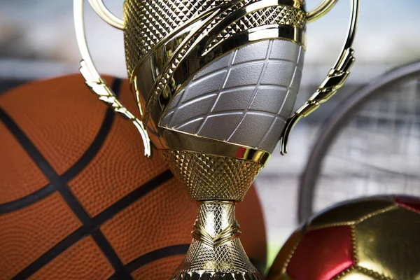 Cups Winners Award Sport Equipment Balls — Stock Photo, Image