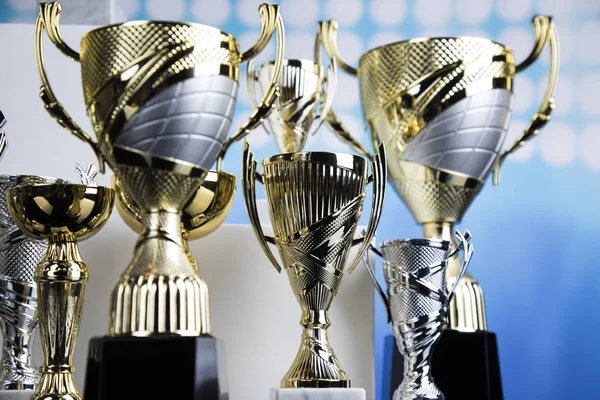 Ganador Premios Concepto Campeonato Copa Trofeo Sobre Fondo Deportivo —  Fotos de Stock