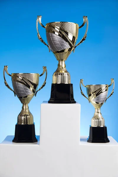 Cups Winners Award White Podium Sport Background — Stock Photo, Image