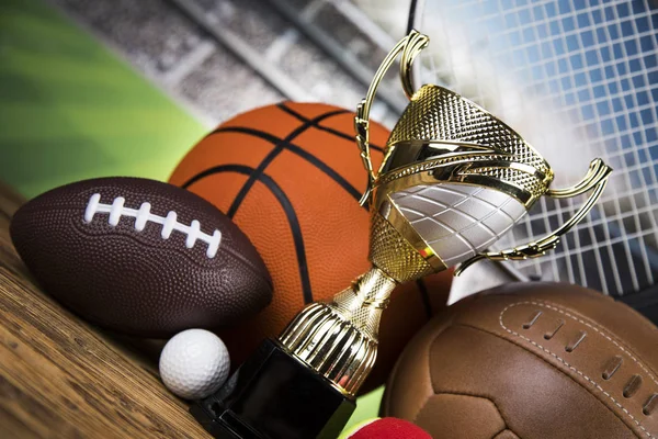 Cups Winners Award Sport Equipment Balls — Stock Photo, Image