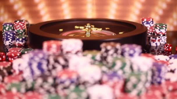 Ruota Della Roulette Esecuzione Casinò Poker Chips — Video Stock