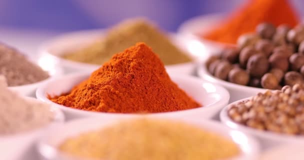 Variety Aromatic Spices Herbs Kitchen Table — Stock Video