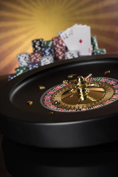 Poker Chips on gaming table, roulette