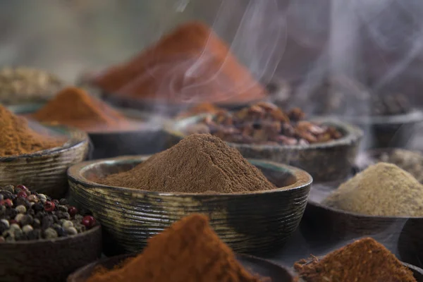 Variety Spices Herbs Kitchen Table — Stock Photo, Image