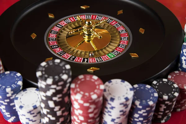 Poker Chips Gaming Table Roulette — Stock Photo, Image