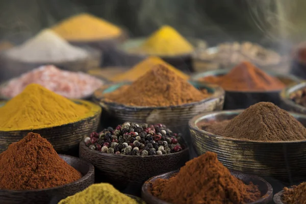 Variety Spices Herbs Kitchen Table — Stock Photo, Image