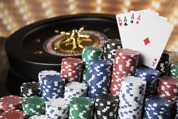 Fichas Poker Mesa Jogos Roleta — Fotografia de Stock