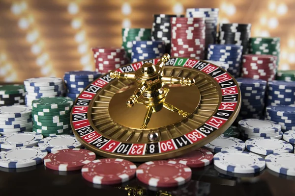 Ruota Della Roulette Esecuzione Casinò Poker Chips — Foto Stock