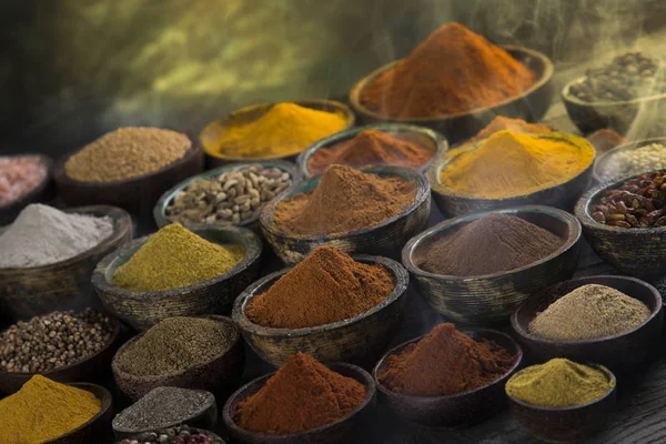 Variety Aromatic Spices Herbs Kitchen Table — Stock Photo, Image