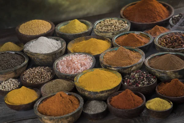 Variety Spices Herbs Kitchen Table — Stock Photo, Image