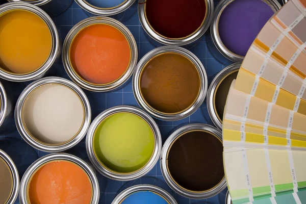Buckets Full Rainbow Colored Oil Paint — Stock Photo, Image