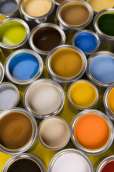 Paint Burkar Färg Palett Gul Bakgrund — Stockfoto