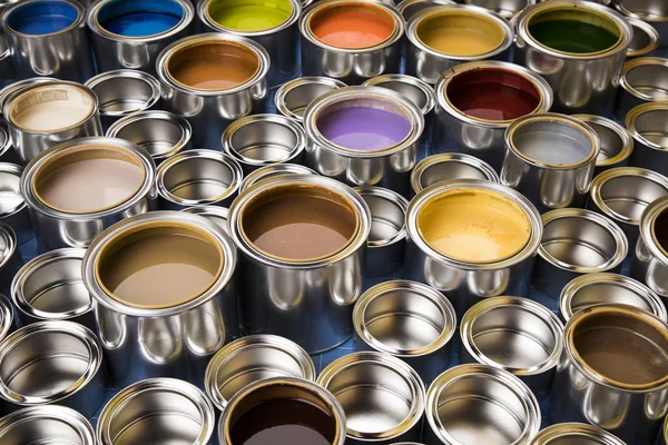 Full Buckets Rainbow Colored Oil Paint — Stock Photo, Image