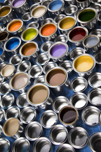 Full Buckets Rainbow Colored Oil Paint — Stock Photo, Image