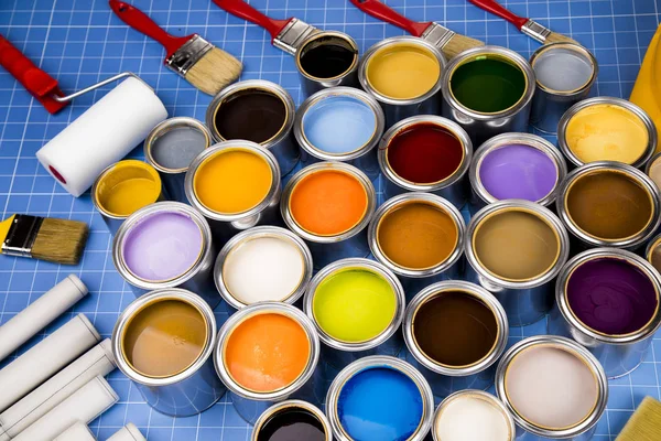 Buckets Full Rainbow Colored Oil Paint — Stock Photo, Image