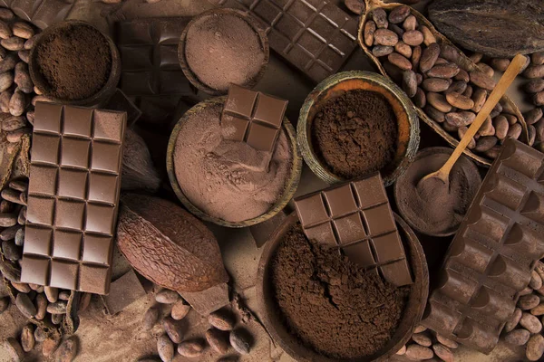 Chocolade Collectie Cacao Pod Snoep Zoet Dessert Natuurlijke Papieren Achtergrond — Stockfoto