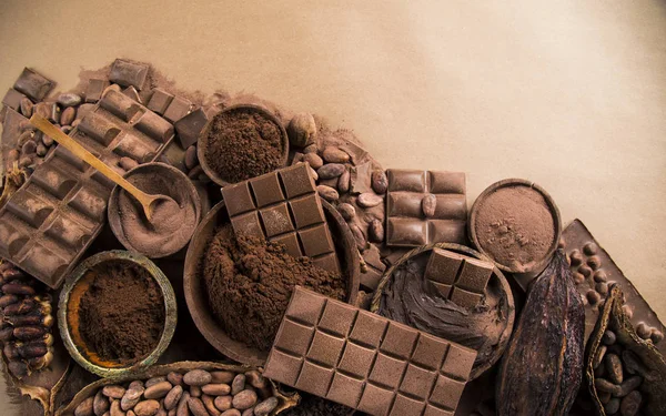 Bares Chocolate Doce Doce Comida Sobremesa Fundo Papel Natural — Fotografia de Stock