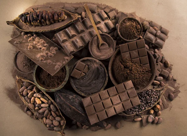 Cacau Aromático Chocolate Sobre Fundo Papel Natural — Fotografia de Stock
