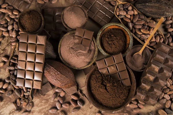 Colección Chocolate Vaina Cacao Dulce Caramelo Postre Sobre Fondo Papel —  Fotos de Stock