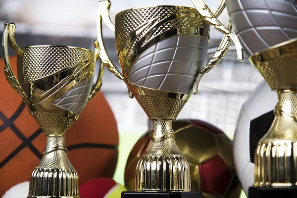 Ganador Premios Concepto Campeonato Copa Trofeo Sobre Fondo Deportivo —  Fotos de Stock