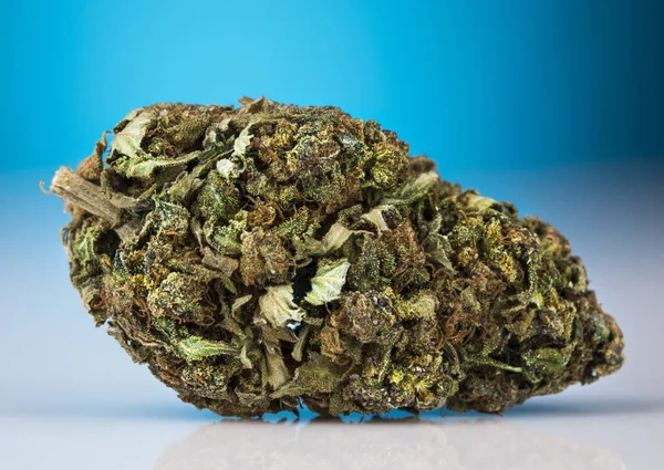 Cbd Concept Medical Marijuana Cannabis Och Blå Bakgrund — Stockfoto