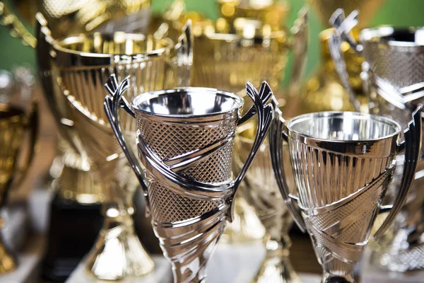 Copas Premios Ganadores Podio Blanco Fondo Deportivo — Foto de Stock