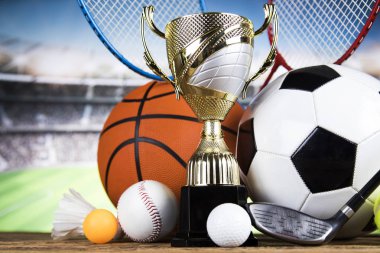 Ekipmanlı spor topları, kazanan arkaplan
