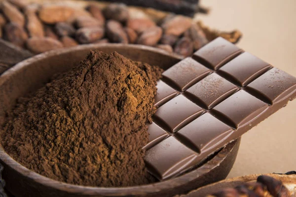 Какао Стручок Шоколадный Батончик Пищевой Десерт Фон — стоковое фото