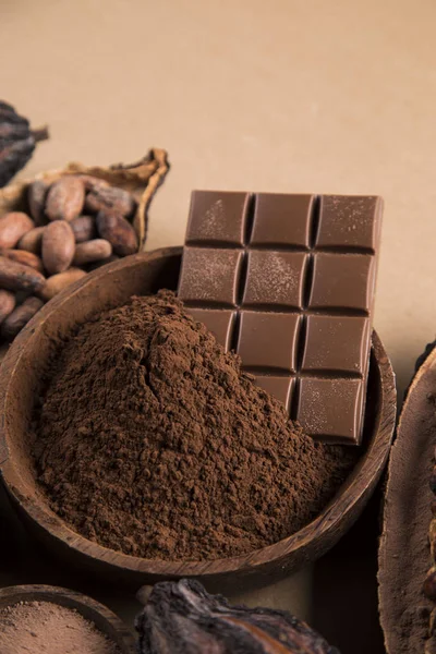 Cacao Aromático Chocolate Sobre Fondo Papel Natural — Foto de Stock