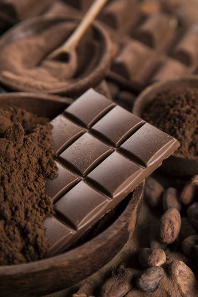 Vaina Cacao Barra Chocolate Fondo Postre Alimentos — Foto de Stock