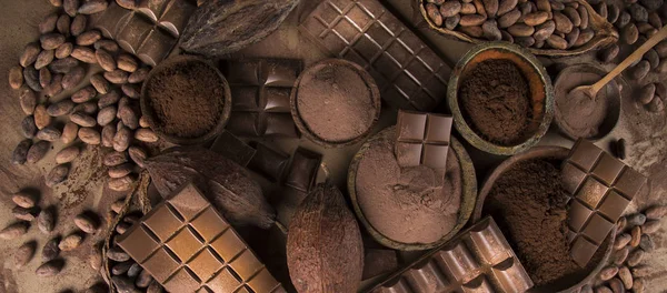 Collection Chocolat Cabillaud Cacao Bonbons Sucrés Dessert Sur Fond Papier — Photo