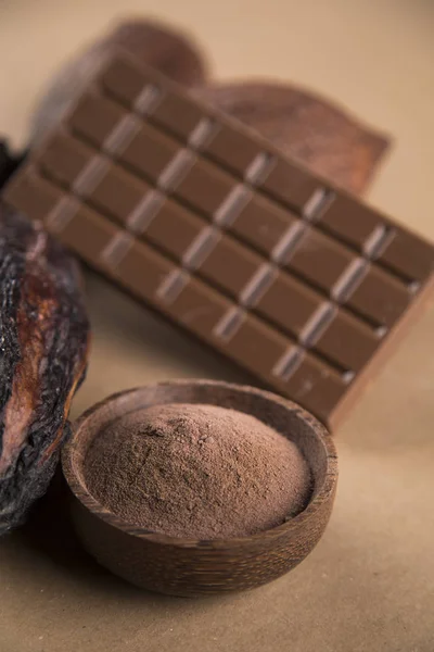 Cacao Aromático Chocolate Sobre Fondo Papel Natural — Foto de Stock