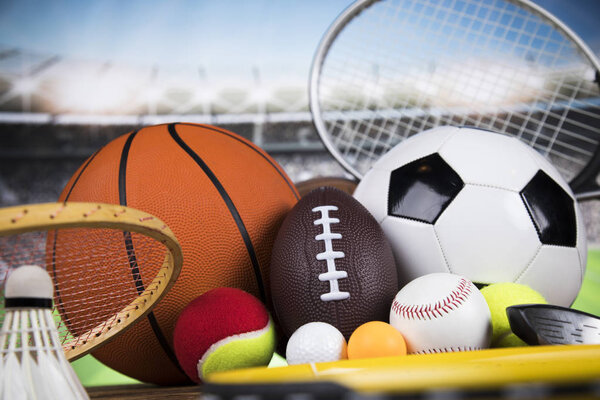 Sports balls with equipment, Winner background