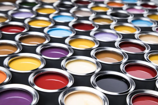 Creativity Concept Group Tin Metal Cans Color Paint — Stock Photo, Image