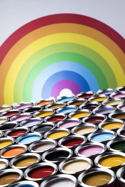 Colori Lattine Vernice Tavolozza Colori Arcobaleno — Foto Stock