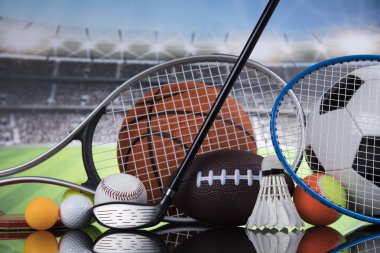 Sport equipment and balls background clipart